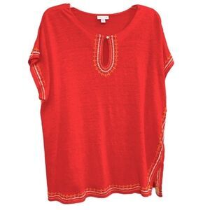 J. JILL LOVE LINEN 100% Linen Embroidered Top Bright Orange L.